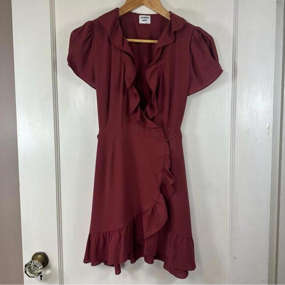 Aritzia Sunday Best Ruffle Wrap Mini Dress Adjustable Tie - Picture 2 of 10
